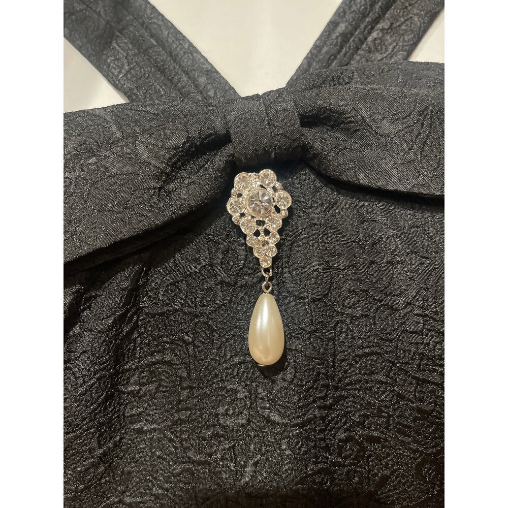London Times brocade patterned jeweled black cocktail dress size 10 - Picture 4 of 6